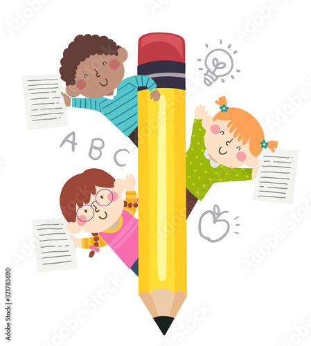 Kids Pencil Paper Writings Illustration