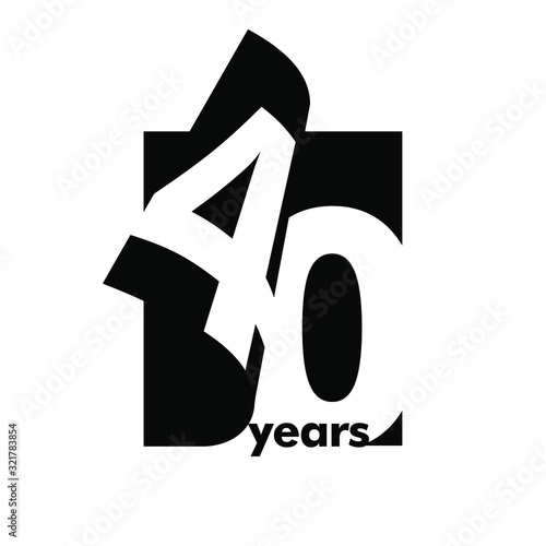Isolated abstract logo 40 years. In the form of an open book, magazine. Happy greeting card for the 40 th birthday. Black color writing on white background.
