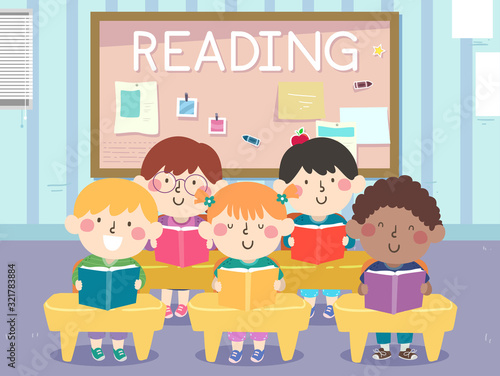 Kids Classroom Reading Illu...