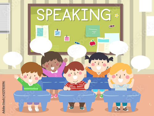 Kids Classroom Speaking Illustration