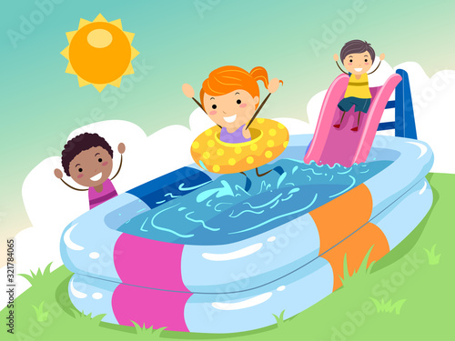 Stickman Kids Inflatable Pool Slide Illustration