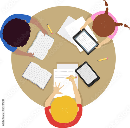 Kids Studying Top View Illustration