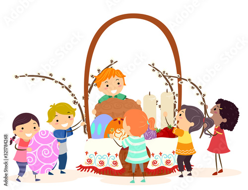 Stickman Kids Easter Ukraine Basket Illustration