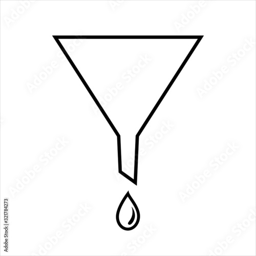 Funnel line icon. Simple funnel with falling drop. Vector Illustration