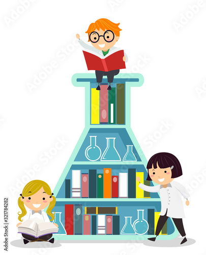 Stickman Kids Flask Book Shelf Illustration