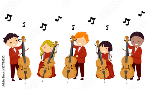 Stickman Kids Play Cello Illustration