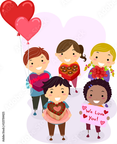 Stickman Kids Valentines Gifts Illustration
