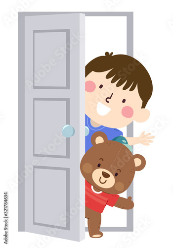 Kid Boy Teddy Bear Door Ill...