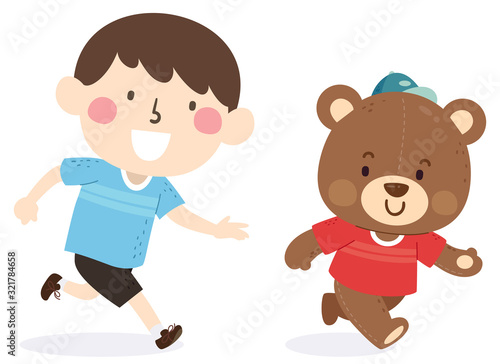 Kid Boy Teddy Bear Play Run...