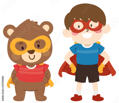 Kid Boy Teddy Bear Superhero Costume Illustration