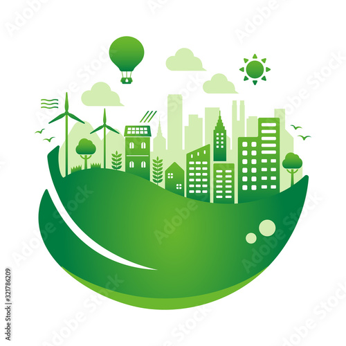 Green eco city vector illustration ( ecology concept , nature conservation ) / no text