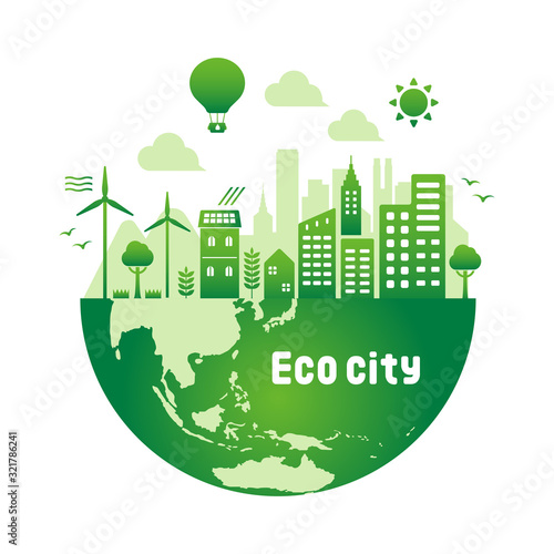 Green eco city vector illustration ( ecology concept , nature conservation )