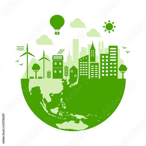 Green eco city vector illustration ( ecology concept , nature conservation ) / no text