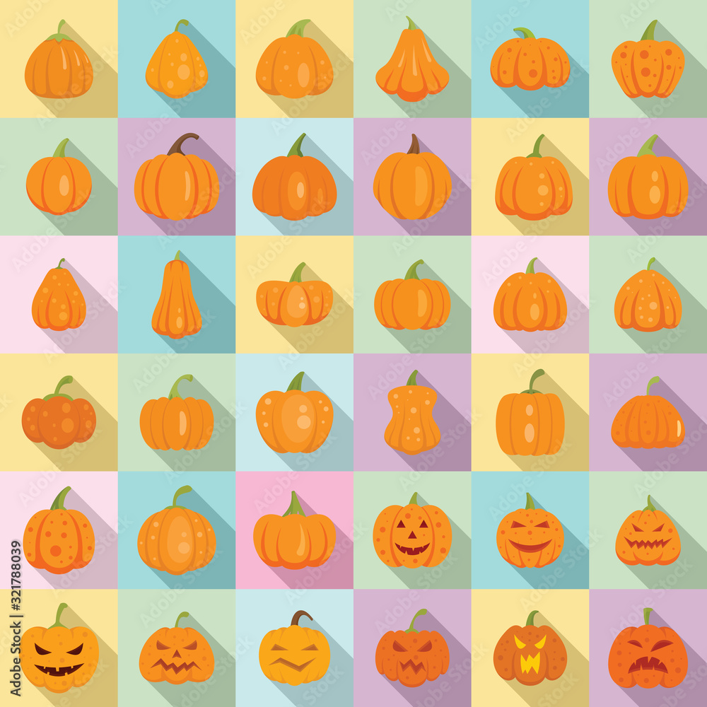 Pumpkin icons set. Flat set of pumpkin vector icons for web design Pumpkin icons set. Flat set of pumpkin vector icons for web design