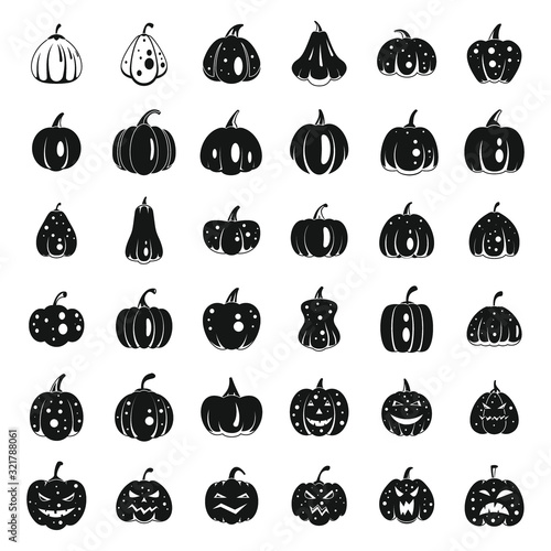 Farm pumpkin icons set. Simple set of farm pumpkin vector icons for web design on white background