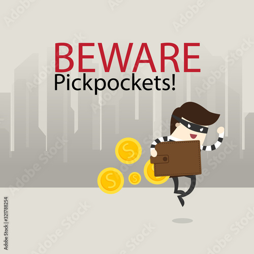 beware of pickpocket crime sign vector