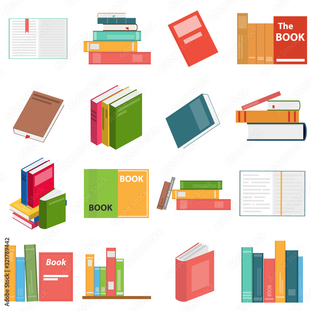 Books, set of books. Books in flat design and in isometric. Vector illustration of a textbook. Books, set of books. Books in flat design and in isometric. Vector illustration of a textbook.