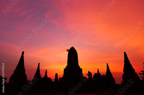 Dramatic sunset sky over the ancient temple.