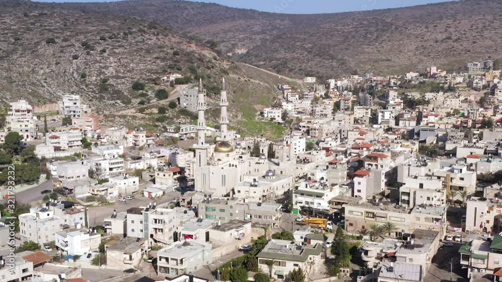 Aerial shot of Turan with Abu Baker Sadic mosque, Israel.