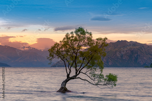 Beauty of after sunset at Wanaka lake, New Zealand natural landscape background