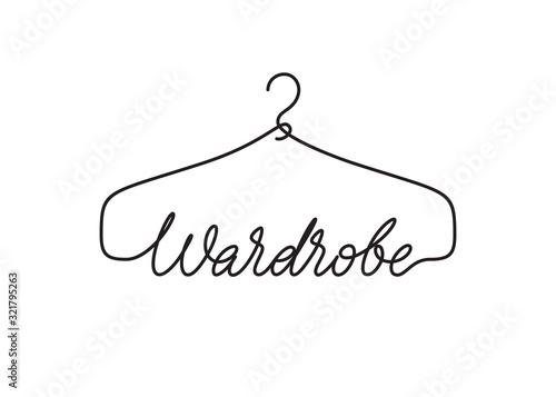 Creative wardrobe logo design. Vector sign with lettering and hanger symbol