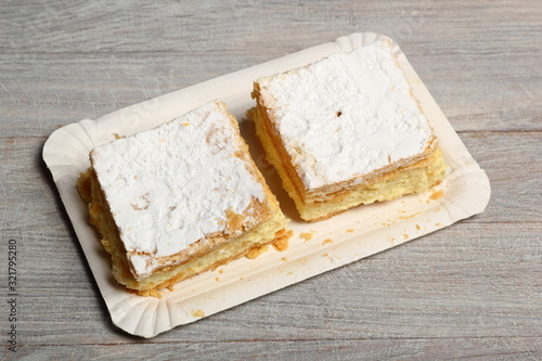 Cream Pie. Two layers of puff pastry filled with whipped cream. photo