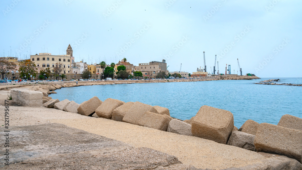 Sea coastline of city Bari, South Italy.