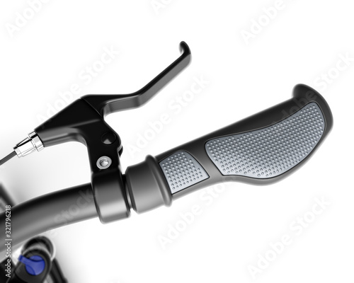 electric bicycle e-bike detail handle bar, grip, brake handle close up isolated on white background 3d illustration
