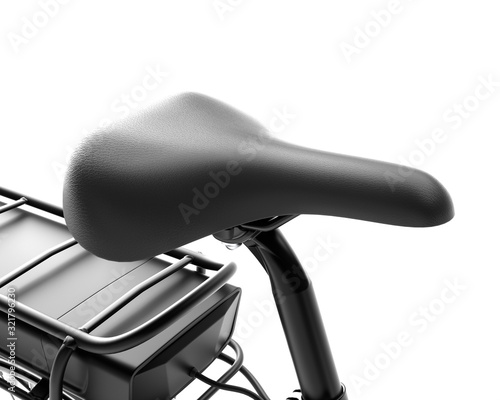 electric bicycle e-bike detail saddle seat close up isolated on white background 3d illustration