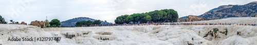 Many tourists on Pamukkale Mountain in Turkey