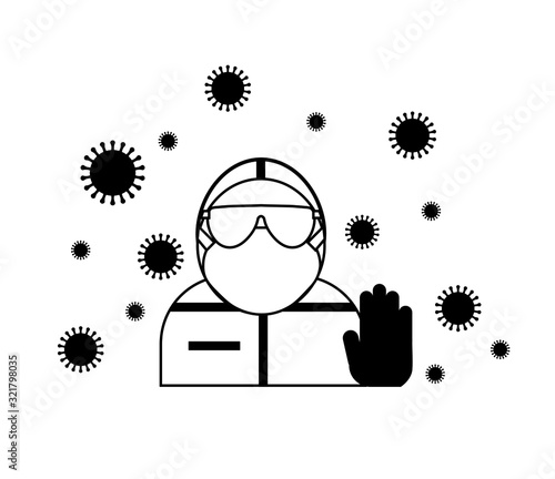 Coronavirus icon wuhan chinese doctor in quarantine treating patients, COVID-19