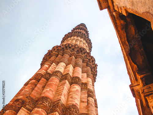 Delhi, India »; August 2016: The beautiful tower of Qutab Minar in the city of Delhi photo