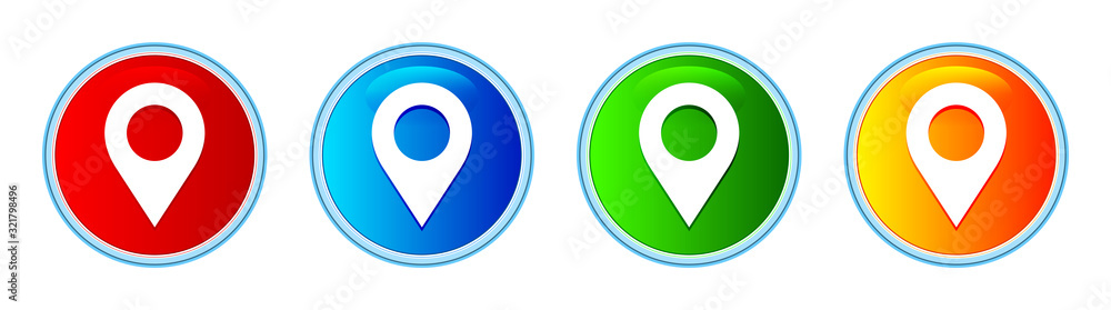 Location pin icon glassy round button set illustration Location pin icon glassy round button set illustration