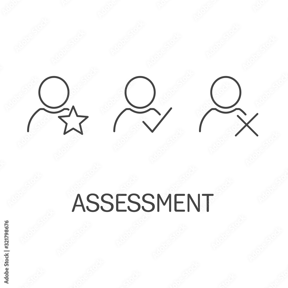 Assessment of the prospects of cooperation with a client, customer.Business planning, analysis .Vector linear icon on a white background. Assessment of the prospects of cooperation with a client, customer.Business planning, analysis .Vector linear icon on a white background.