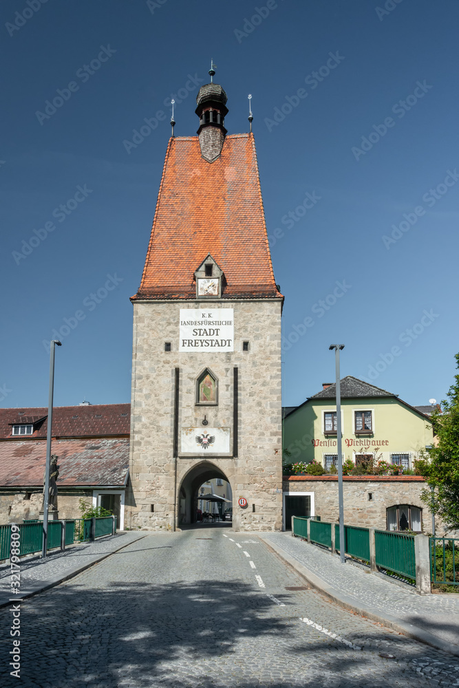 Linz Gate of the old town of Freistadt, Austria, Europe