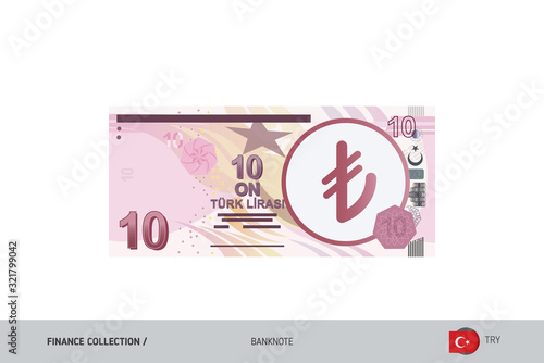 10 Turkish Lira Banknote. Flat style highly detailed vector illustration. Isolated on white background. Suitable for print materials, web design, mobile app and infographics. 