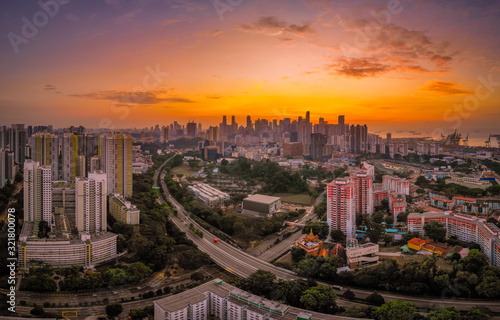 Panorama view of a residential area during sunset  Singapore southern centre  overlook the central CBD