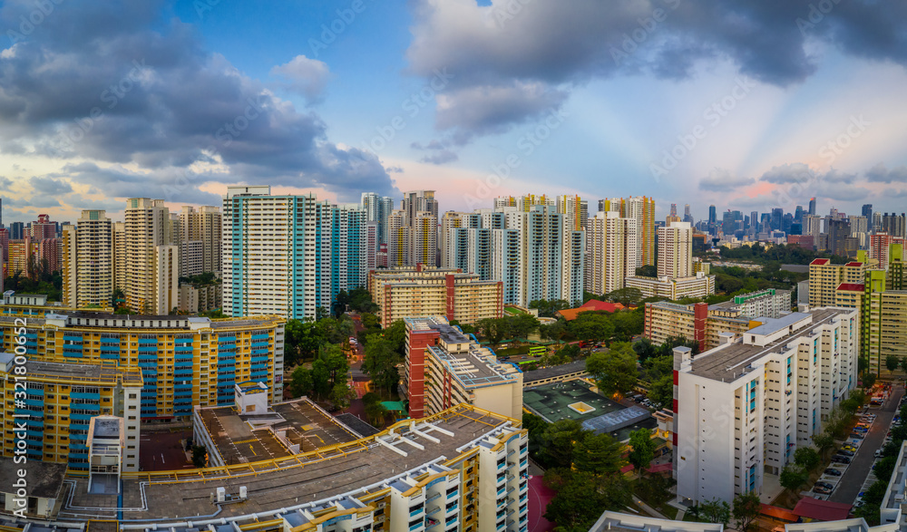 Naklejka premium Singapore HDB public housing residential area, skyscrapers building