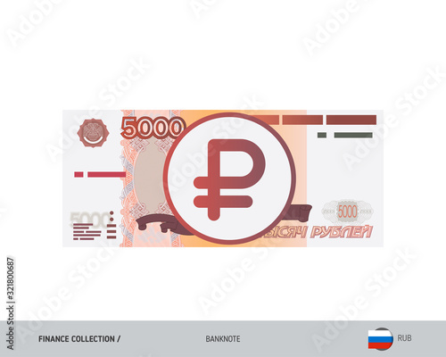 5000 Russian Ruble Banknote. Flat style highly detailed vector illustration. Isolated on white background. Suitable for print materials, web design, mobile app and infographics.