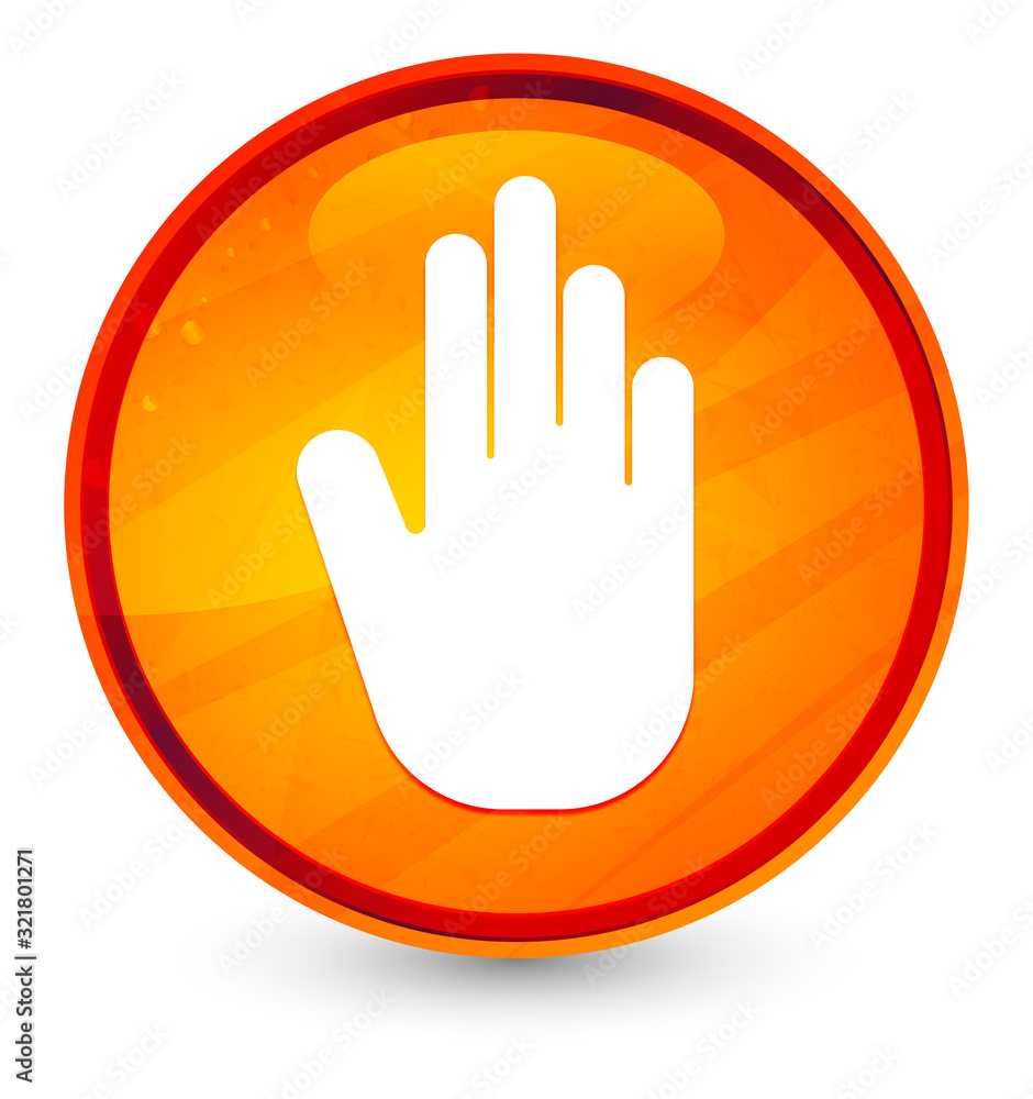 Fototapeta premium Stop hand icon glassy orange round button illustration