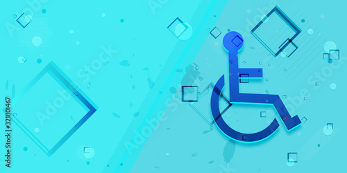 Wheelchair handicap icon flat abstract design cyan blue banner illustration