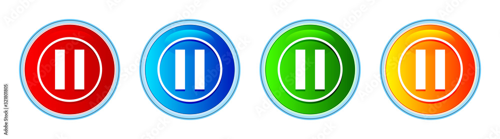 Pause icon glassy round button set illustration Pause icon glassy round button set illustration