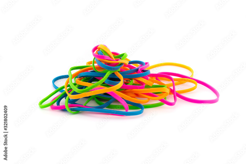 Pile of colorful rubber bands isolated on white