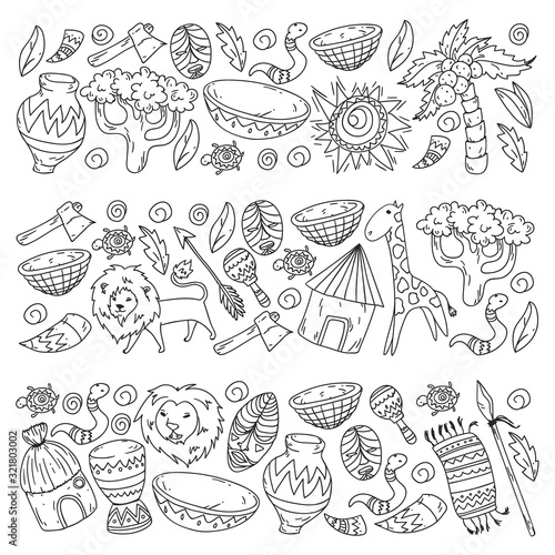 Vector pattern kids fabric  textile  nursery wallpaper. African pattern with tribal elements and animals for little children.