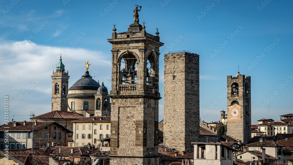 panorama of the towers of Bergamo Italy