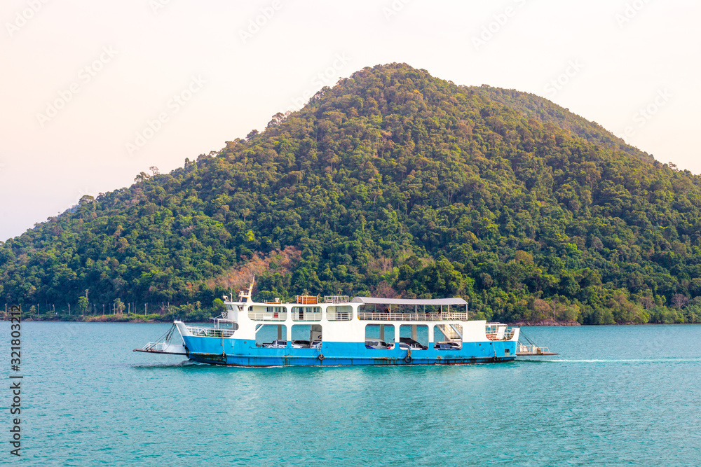 ferry sailing to the island