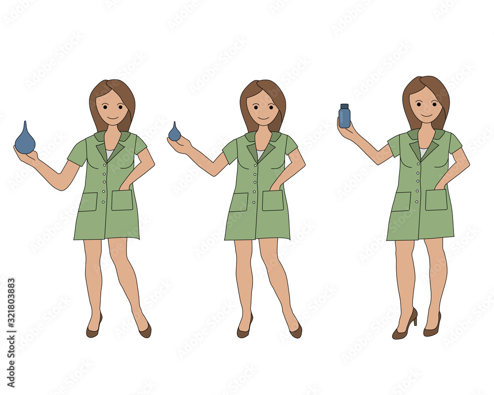 set of nurse in color with enemas and a medicine bottle set of nurse in color with enemas and a medicine bottle