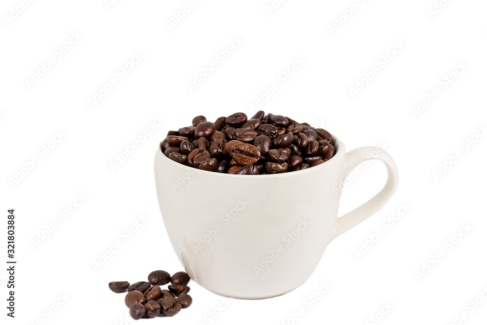 Fototapeta premium cup of coffee with beans isolated on white