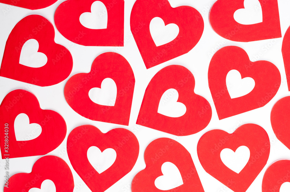 Full frame Valentine's Day background of red and white hearts aligning Full frame Valentine's Day background of red and white hearts aligning