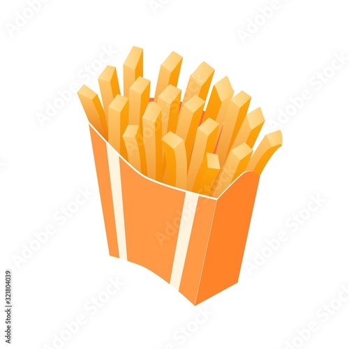 isometric illustration of french fries takeaway box package